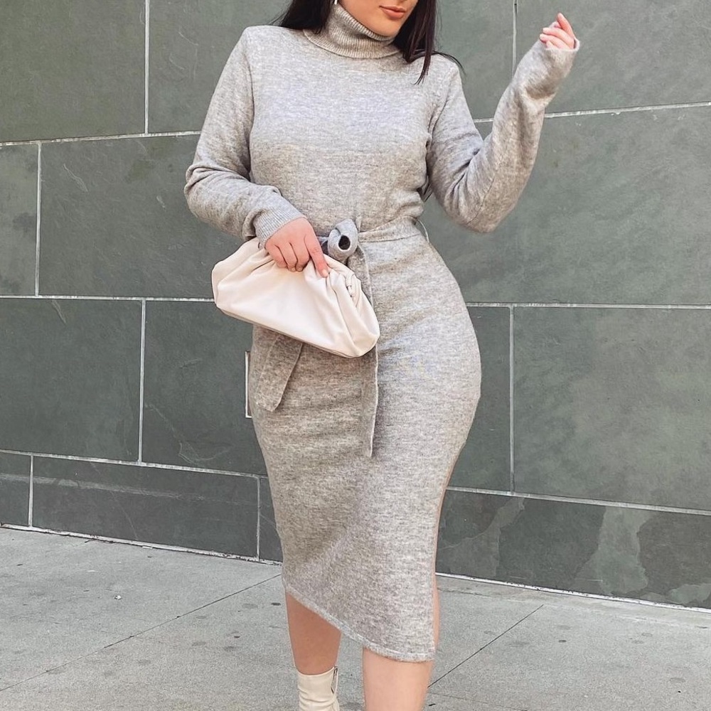 New Turtleneck Side Split Sweater Dress - Picture 1 of 1